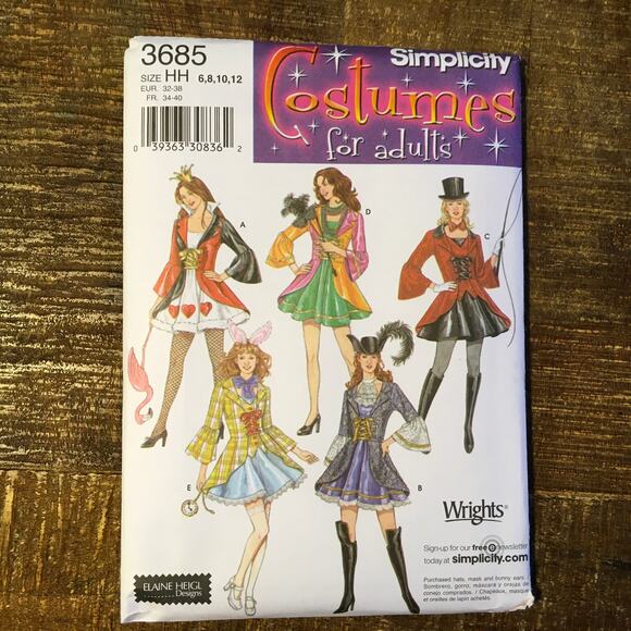 Simplicity Sewing Pattern 3685 Costume Queen Hearts Magician Rabbit 6-12 UNCUT - Picture 1 of 2
